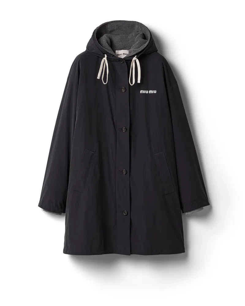 Miu Miu Einreihige Cabanjacke Aus Pongé Und Fleece, Damen, Schwarz, Größe Schwarz