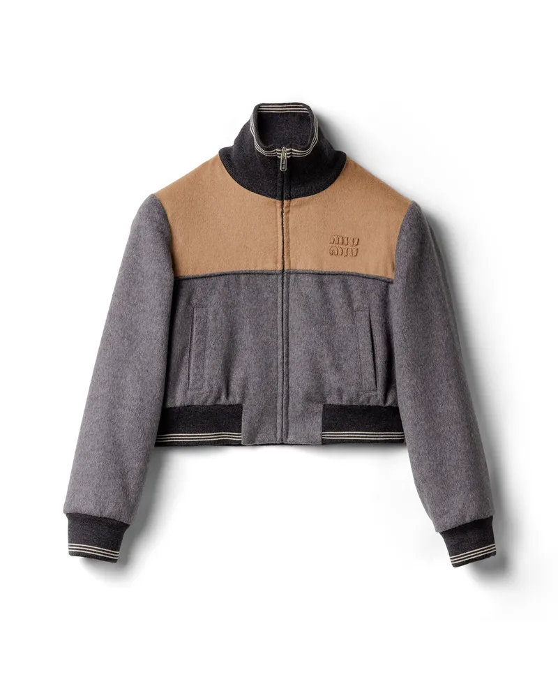 Miu Miu Blouson Aus Velours Mit Reißverschluss, Damen, Grau/kamel, Größe Grau