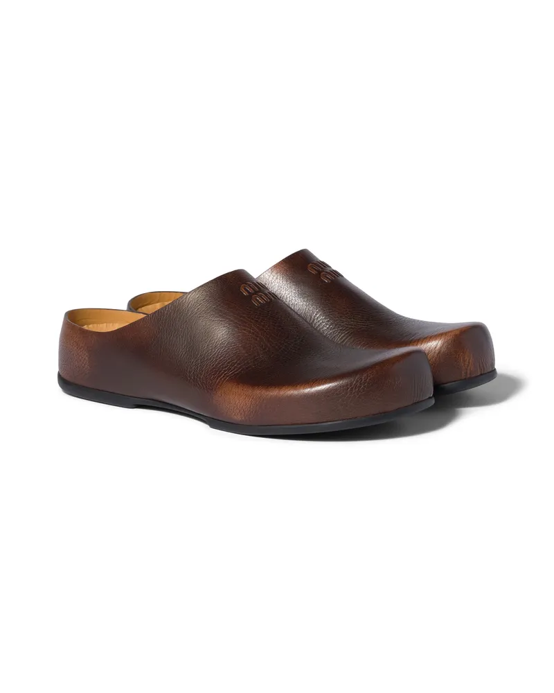 Miu Miu Mules Aus Leder, Damen, Palisander, Größe Palisander