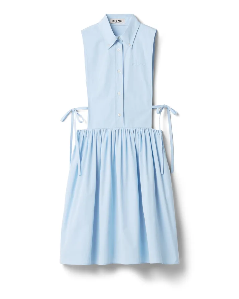 Miu Miu Popeline-kleid Mit Seitlicher Schleife, Damen, Saphirblau, Größe Saphirblau