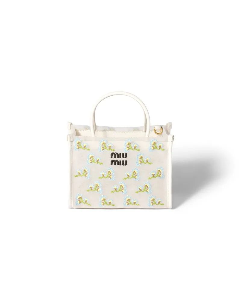 Miu Miu Bestickte Henkeltasche Aus Mesh, Damen, Weiss Weiss