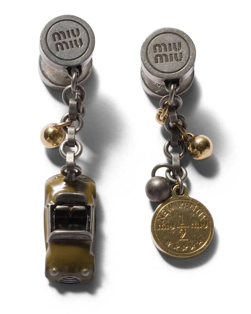 Miu Miu Ohrringe Aus Metall, Damen, Silber/olivgrün Silber