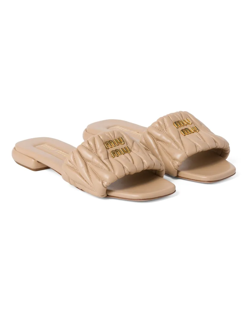 Miu Miu Pantoletten Aus Matelassé-nappaleder, Damen, Sandbeige, Größe Sandbeige