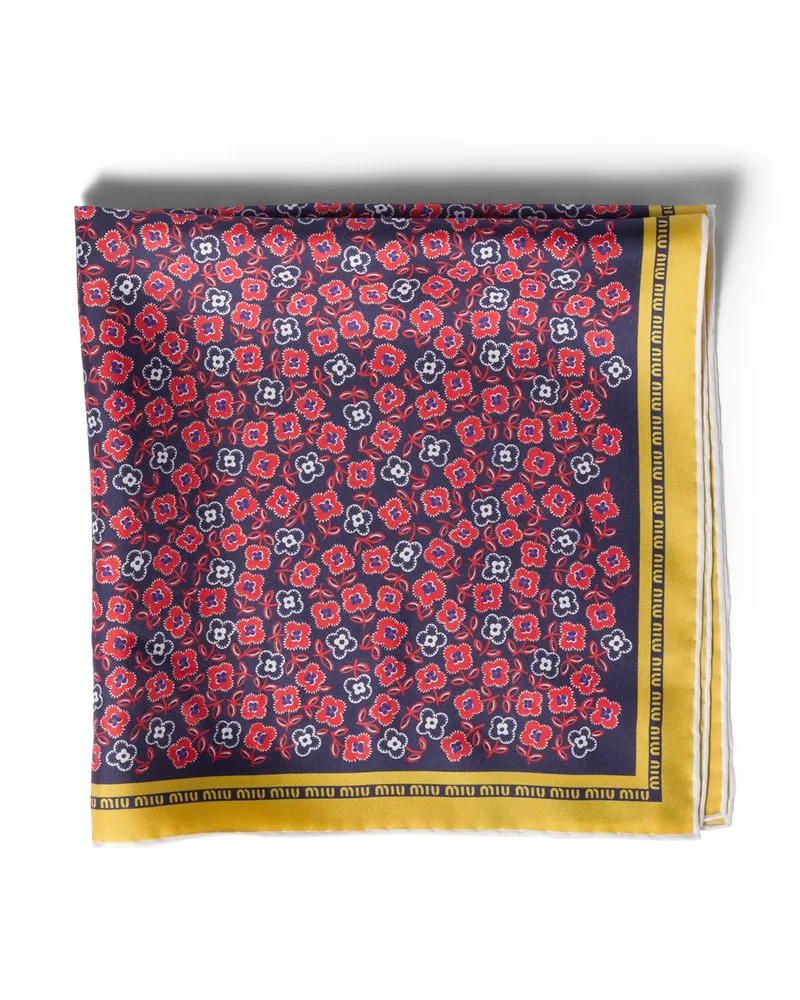 Miu Miu Schal Aus Bedrucktem Twill, Damen, Marine/rot Marine