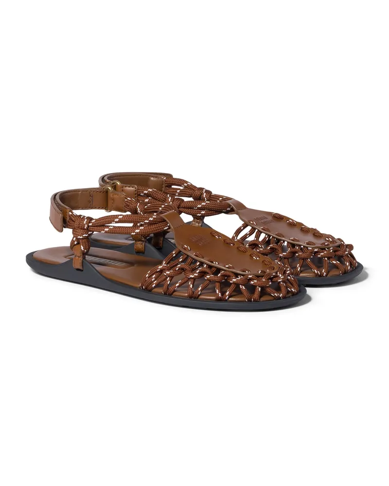 Miu Miu Sandalen Aus Leder Und Kordel, Damen, Haselnussbraun/tabak, Größe Haselnussbraun