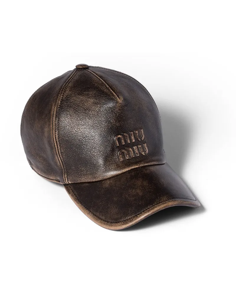 Miu Miu Baseballkappe Aus Nappa-leder, Damen, Kaffeebraun, Größe Kaffeebraun
