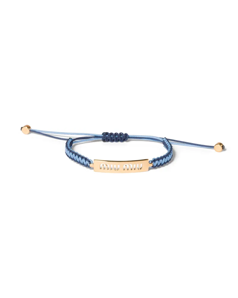 Miu Miu Armband Aus Baumwolle Und Metall, Damen, Gold/hellblau/blau Gold
