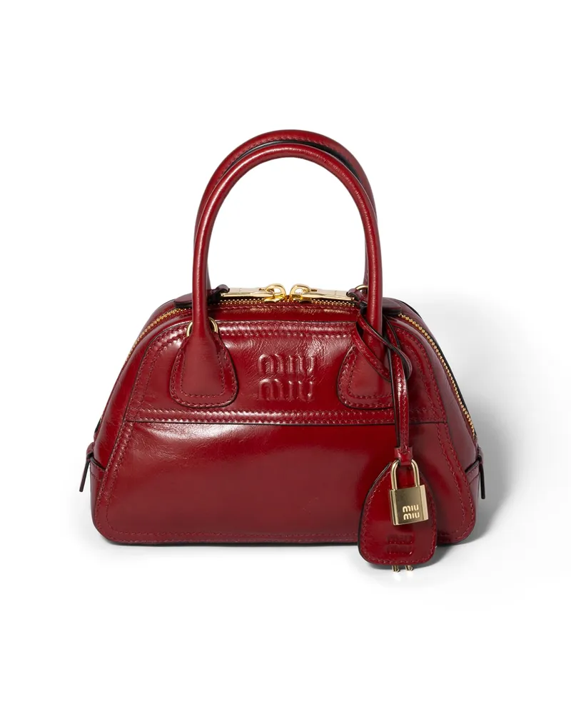 Miu Miu Vivant Mini Bag Aus Glänzendem Leder, Damen, Rubinrot Rubinrot