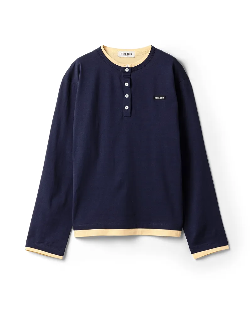 Miu Miu T-shirt Aus Jersey, Damen, Marineblau/creme, Größe Marineblau