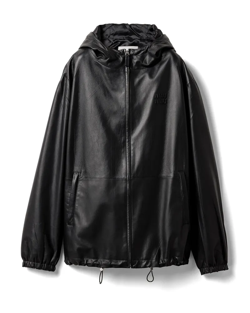 Miu Miu Kapuzenjacke Aus Nappa-leder, Damen, Schwarz, Größe Schwarz