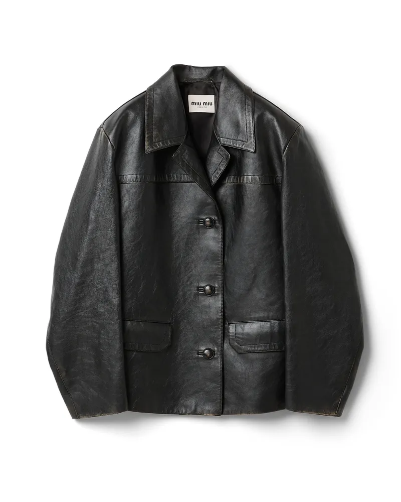 Miu Miu Jacke Aus Leder, Damen, Schwarz, Größe Schwarz