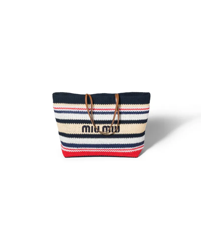 Miu Miu Tote Bag In Raphiabast-optik, Damen, Blau/rot/natur Blau