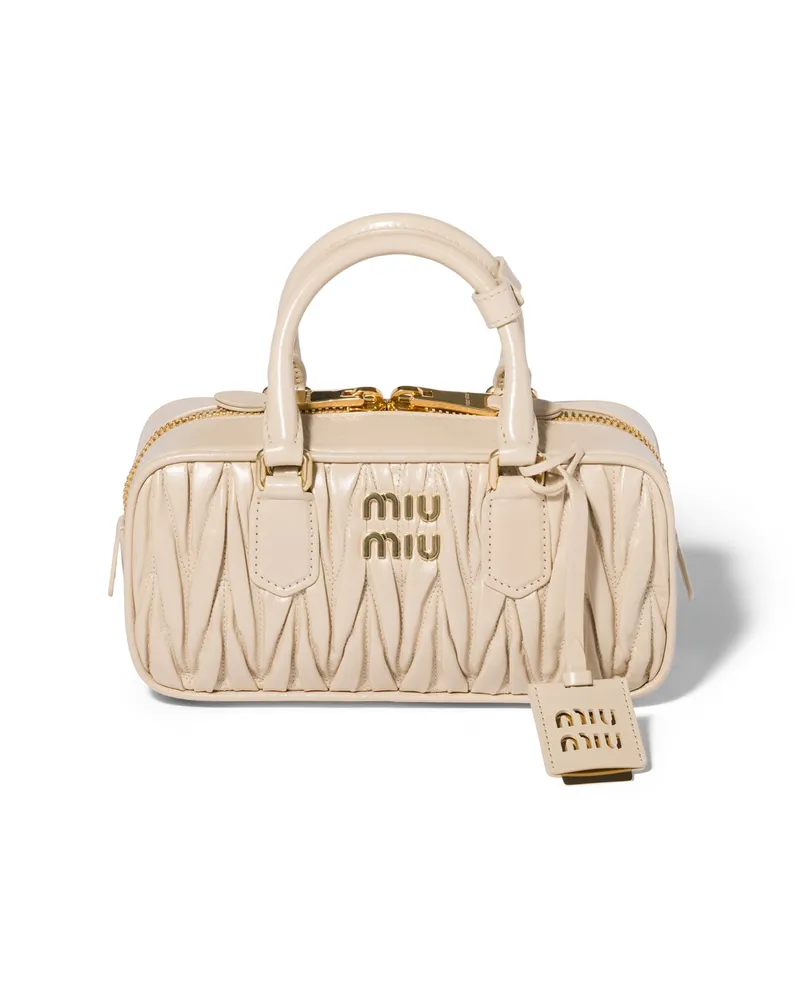 Miu Miu Arcadie Glänzende Tasche Aus Matelassé-leder, Damen, Travertingrau Travertingrau