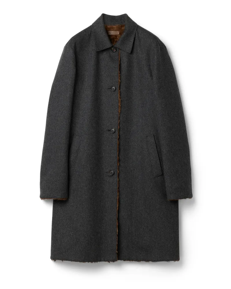 Miu Miu Wendbarer Mantel Aus Wolle Und Chekiang, Damen, Anthrazit/zigarrenbraun, Größe Anthrazit