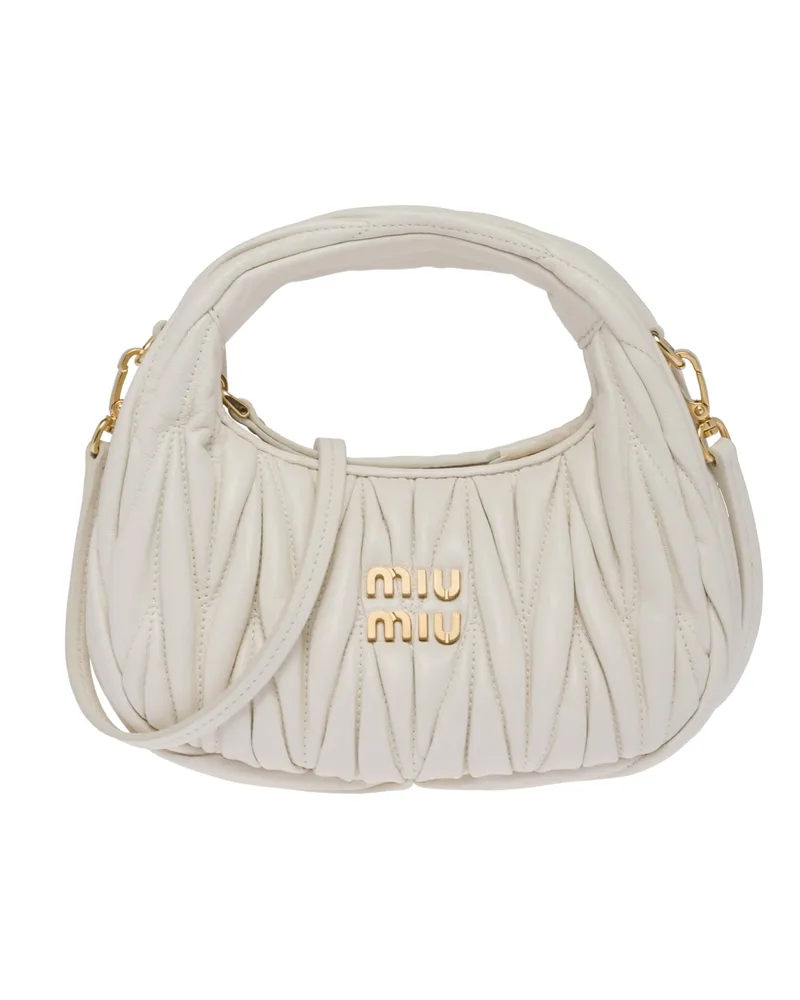 Miu Miu Wander Mini Hobo Bag Aus Matelassé-nappaleder, Damen, Weiss Weiss