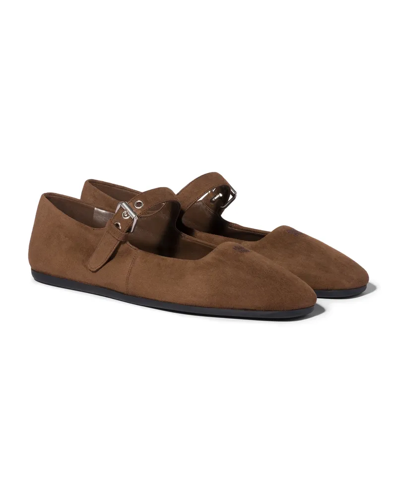 Miu Miu Ballerinas Aus Veloursleder, Damen, Kakaobraun, Größe Kakaobraun