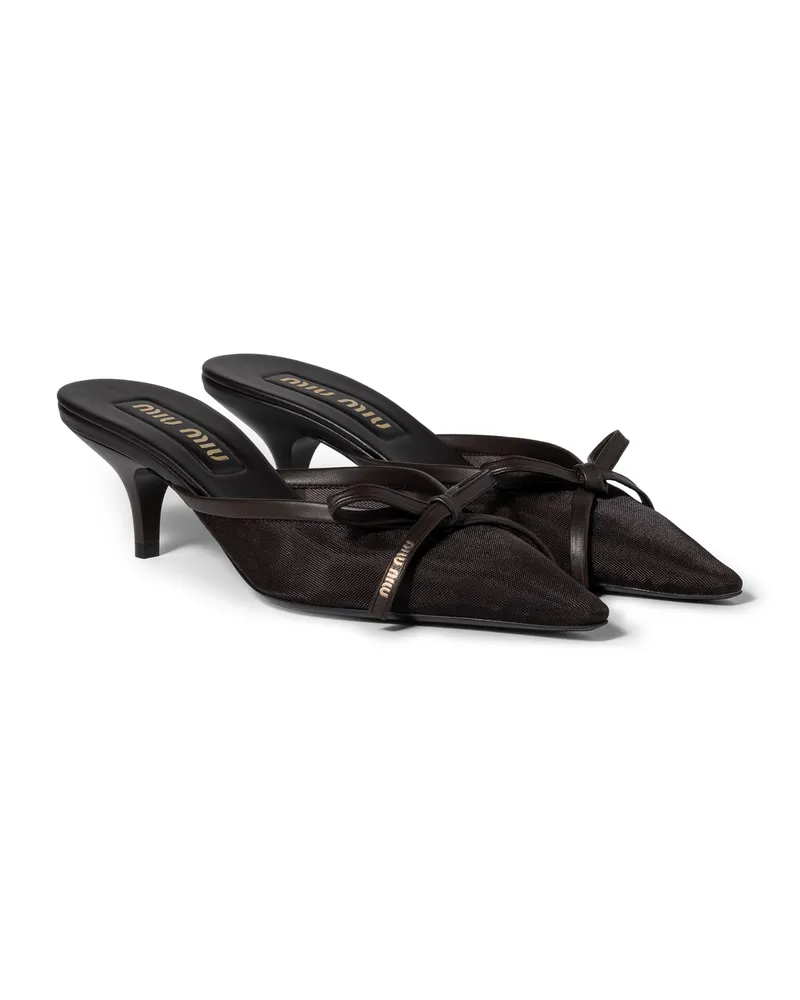 Miu Miu Mules Aus Mesh Mit Absatz, Damen, Dunkelbraun, Größe Dunkelbraun