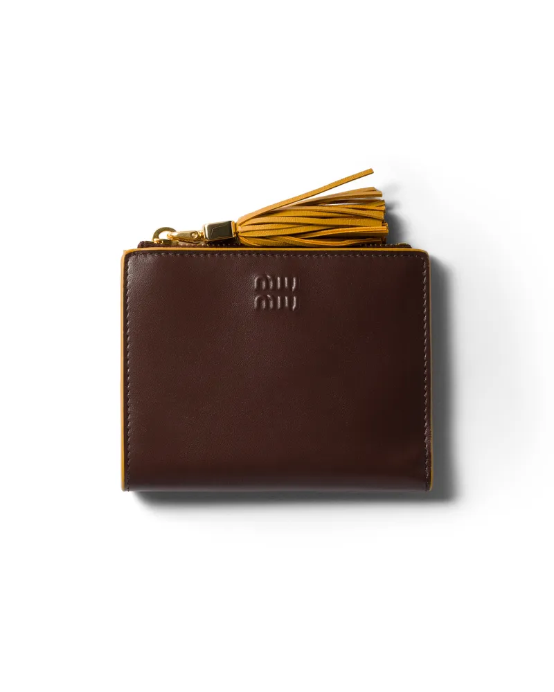 Miu Miu Kleine Geldbörse Aus Leder, Damen, Bruyèreholz/whisky Bruyèreholz