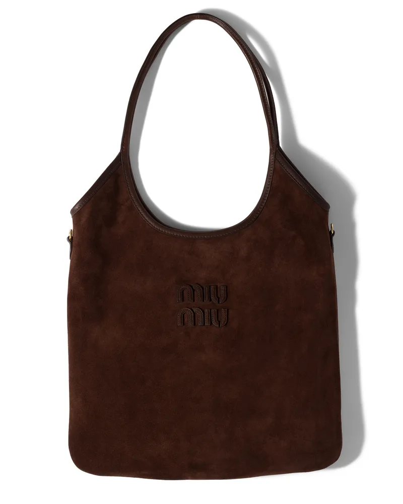 Miu Miu Ivy Tote Bag Aus Veloursleder, Damen, Dunkelbraun / Wurzelholz Dunkelbraun