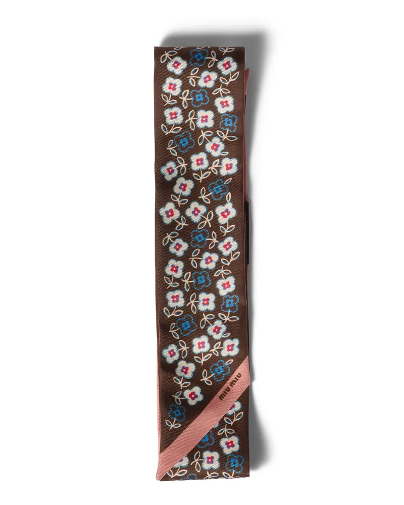 Miu Miu Schal Aus Bedrucktem Twill, Damen, Kakao/vanille Kakao