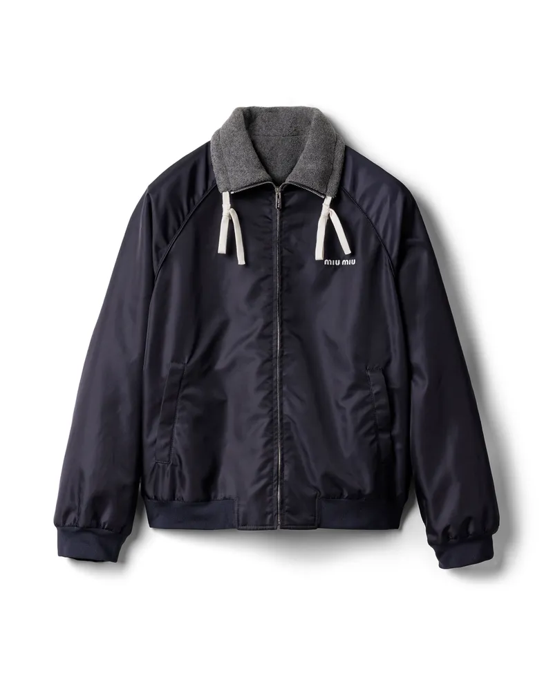 Miu Miu Bomberjacke Aus Technischer Gaze Und Fleece , Damen, Blau, Größe Blau