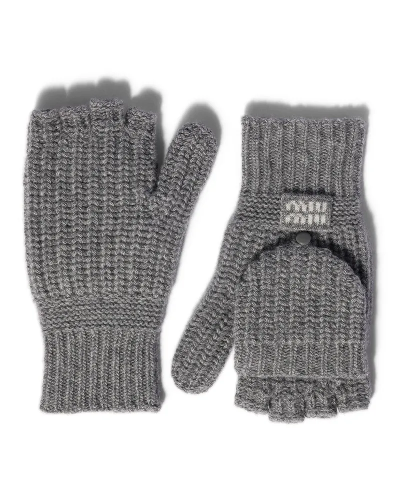 Miu Miu Fingerlose Handschuhe Aus Wolle Und Kaschmir, Damen, Grau, Größe Grau