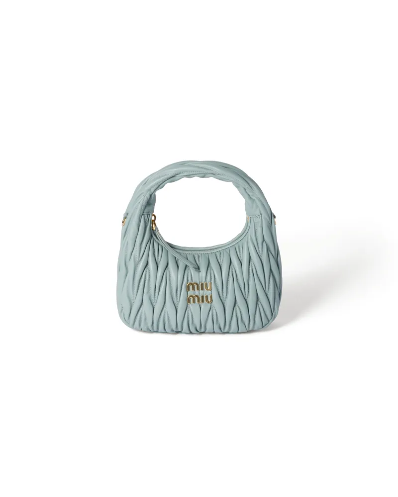 Miu Miu Wander Hobo Bag Aus Matelassé-nappaleder, Damen, Puderblau Puderblau