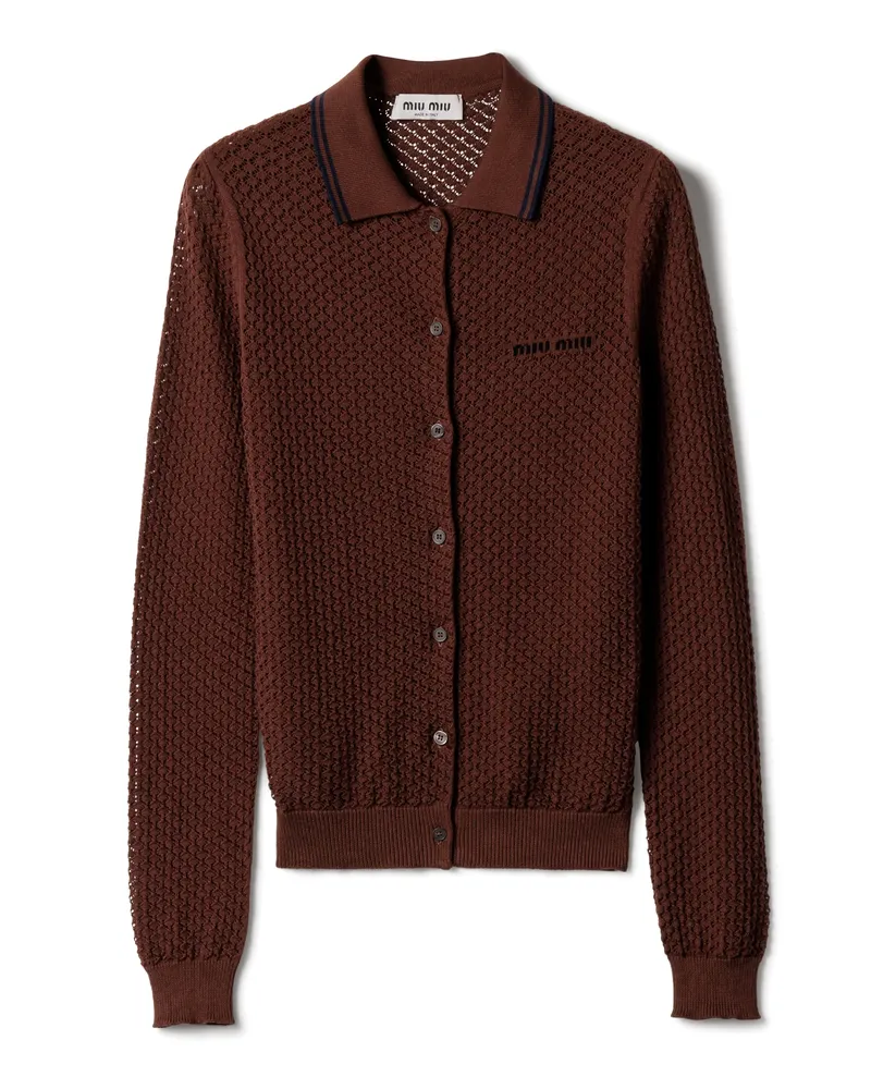 Miu Miu Strickjacke Aus Baumwolle, Damen, Kakaobraun, Größe Kakaobraun