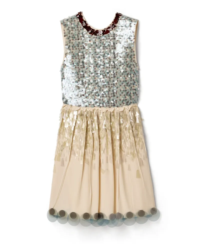 Miu Miu Besticktes Kleid Aus Marocain, Damen, Natur, Größe Natur