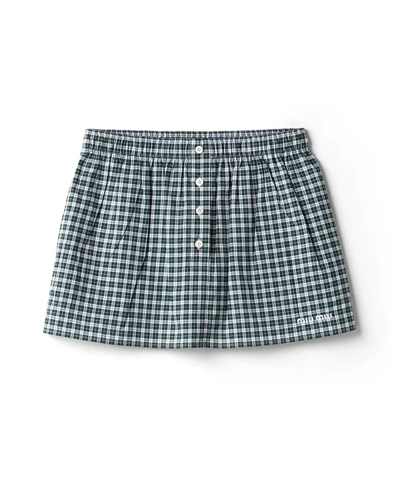 Miu Miu Karierter Minirock, Damen, Weiss/grün, Größe Weiss