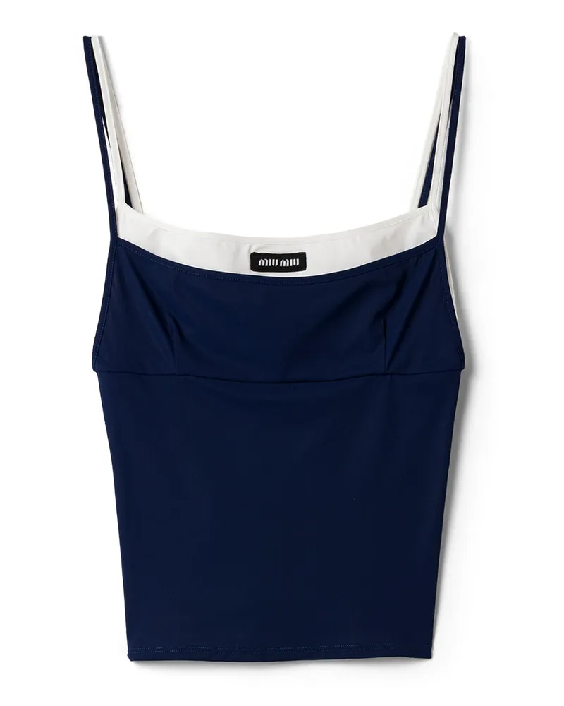 Miu Miu Top Aus Stretch-jersey, Damen, Blau, Größe Blau