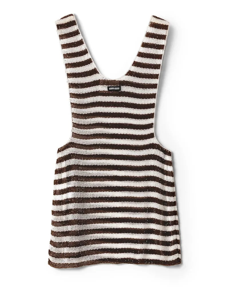 Miu Miu Besticktes Minikleid Mit Perlenverzierung, Damen, Tabak/weiss, Größe Tabak