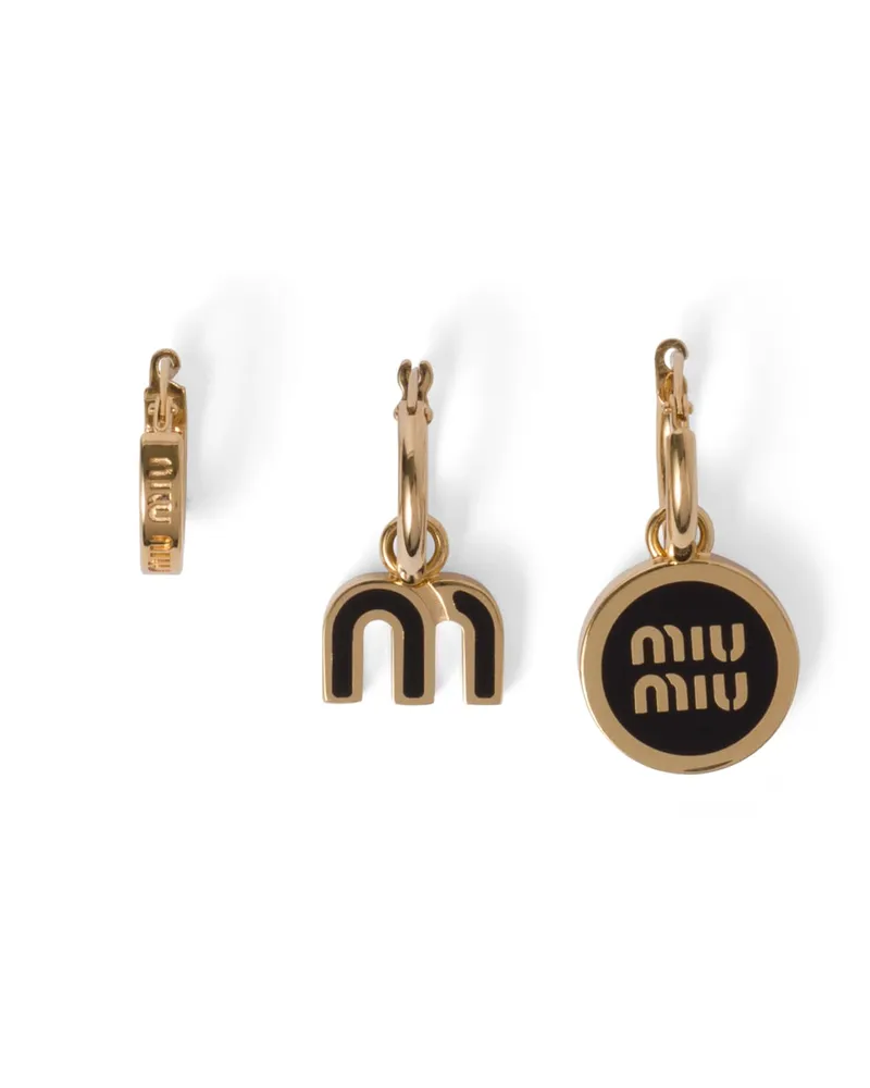 Miu Miu Set Mit Ohrringen Aus Emailliertem Metall, Damen, Schwarz Schwarz