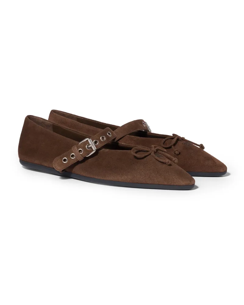 Miu Miu Ballerinas Aus Veloursleder, Damen, Kakaobraun, Größe Kakaobraun