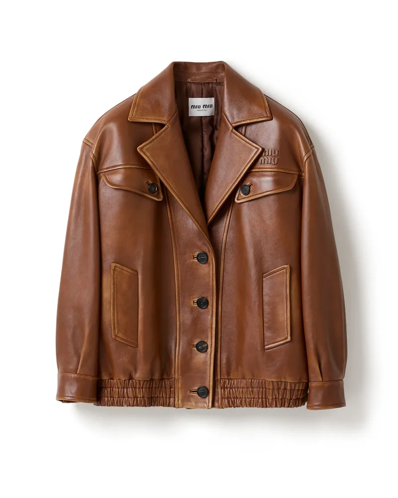 Miu Miu Jacke Aus Nappa-leder, Damen, Sandbeige/brandy, Größe Sandbeige