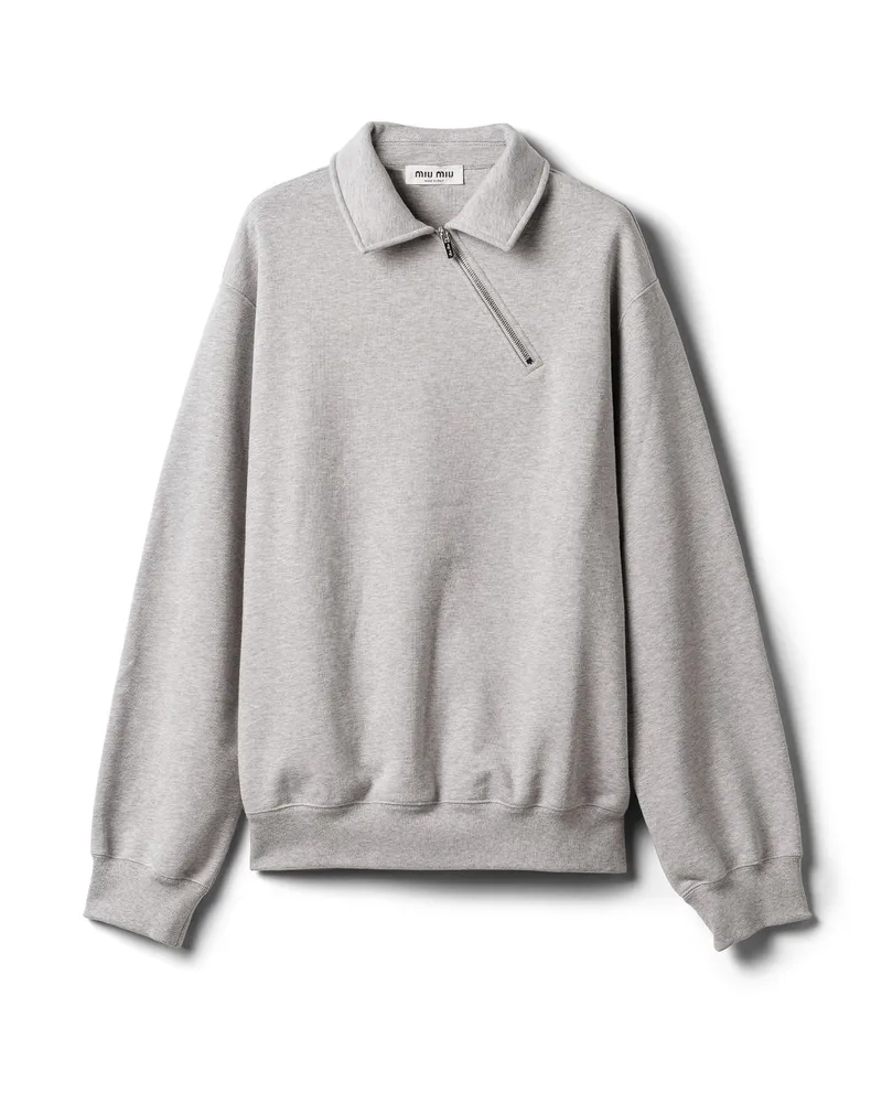 Miu Miu Reißverschlussjacke Aus Baumwollfleece, Damen, Grau, Größe Grau