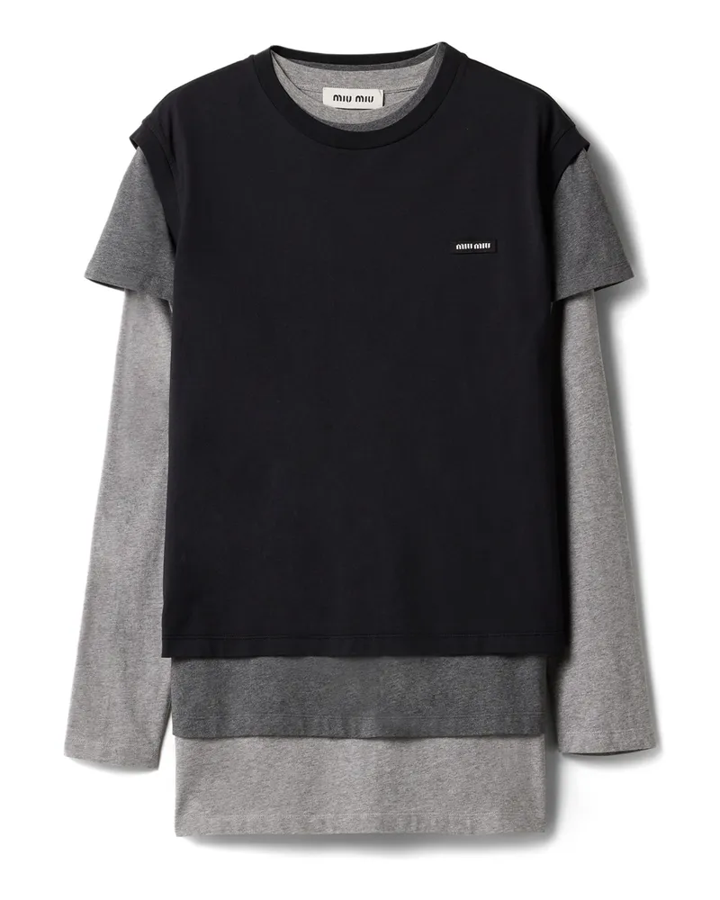 Miu Miu Set Mit 3 t-shirts Aus Jersey, Damen, Schwarz/schiefer/grau, Größe Schwarz