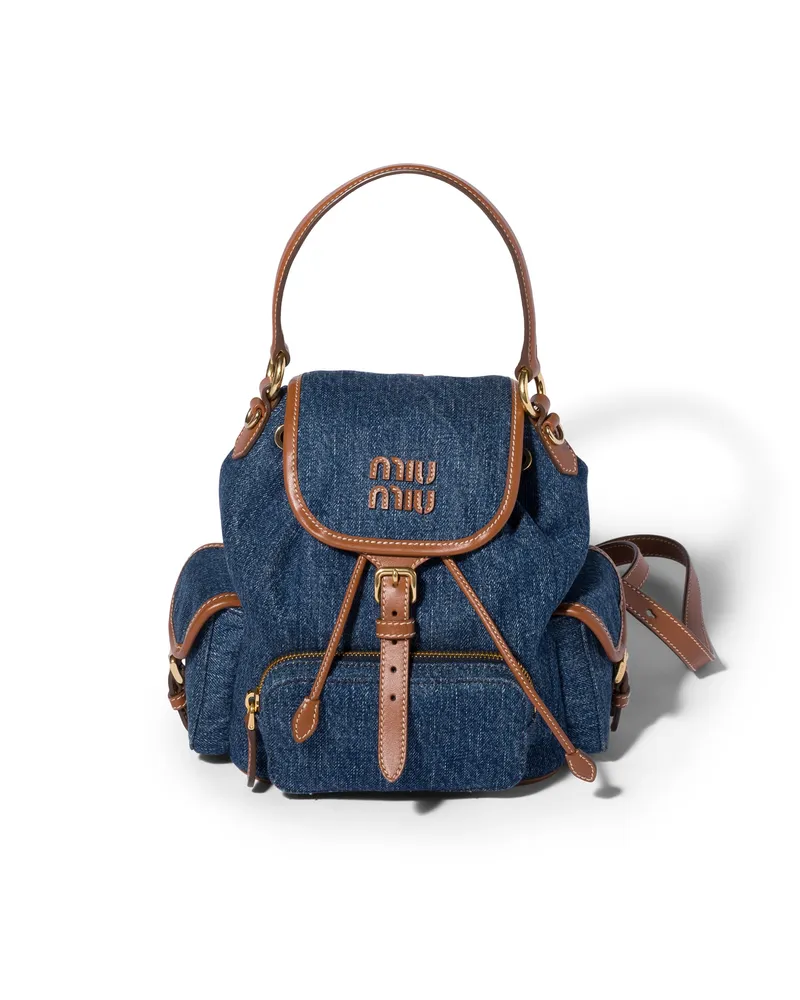 Miu Miu Rucksack Aus Denim Und Leder, Damen, Blau/brandy Blau