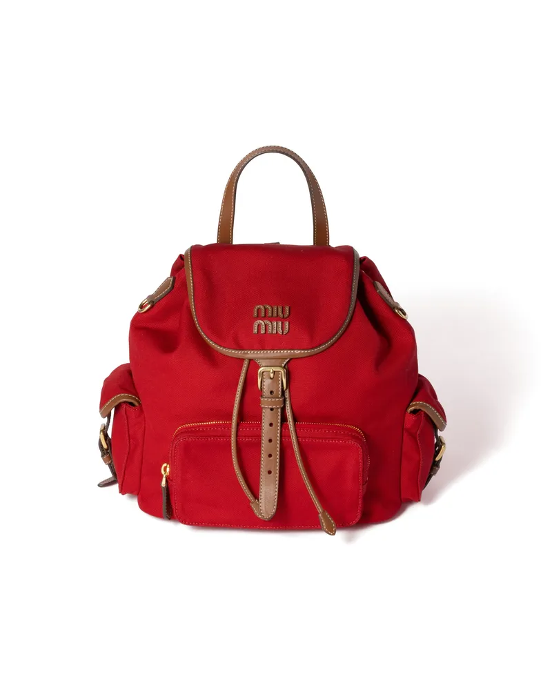 Miu Miu Rucksack Aus Canvas Und Leder, Damen, Rot/brandy Rot