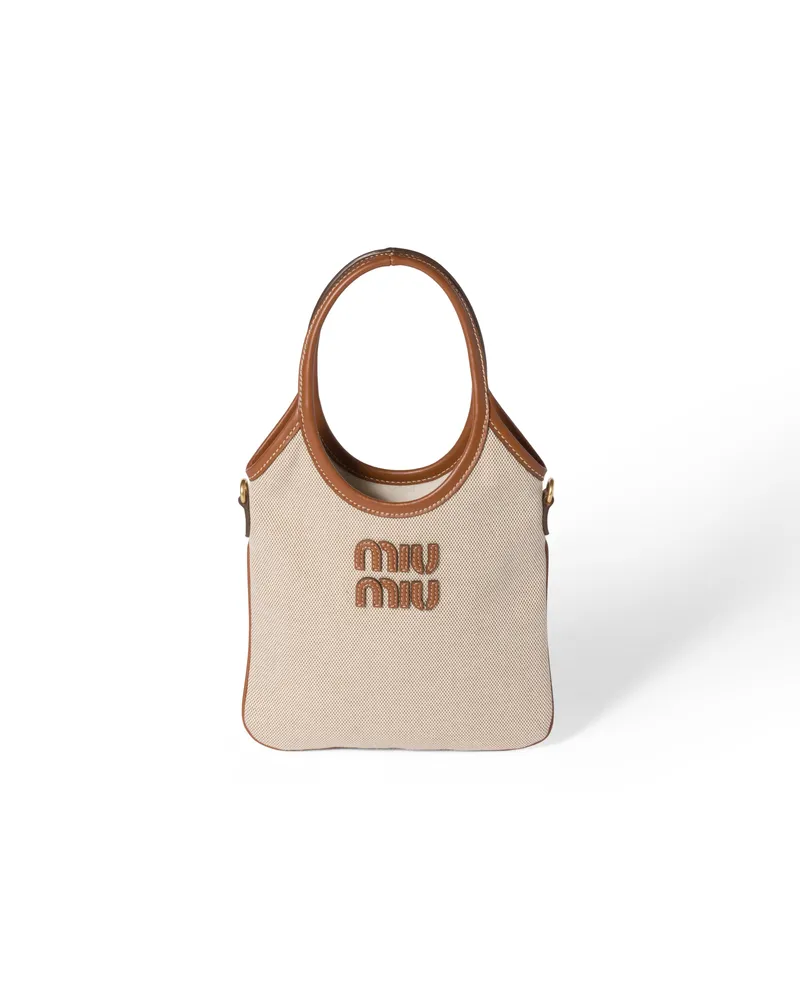 Miu Miu Ivy Tasche Aus Canvas Und Leder, Damen, Beige/brandy Beige