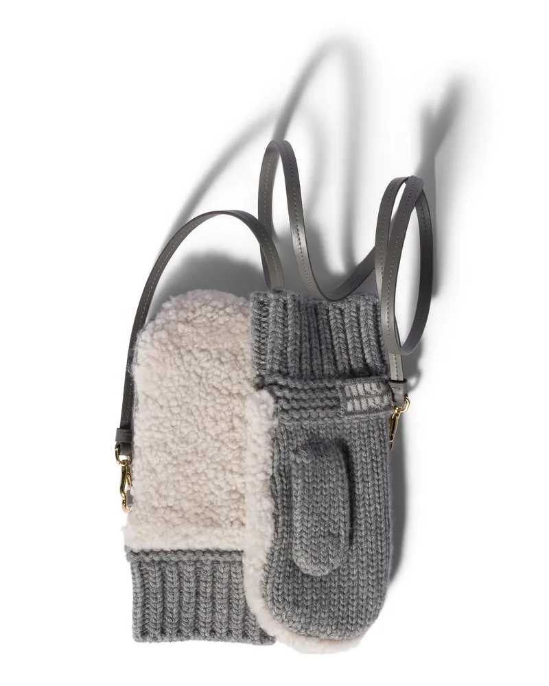 Miu Miu Fäustlinge Aus Wolle, Kaschmir Und Lammfell, Damen, Grau/elfenbein, Größe Grau