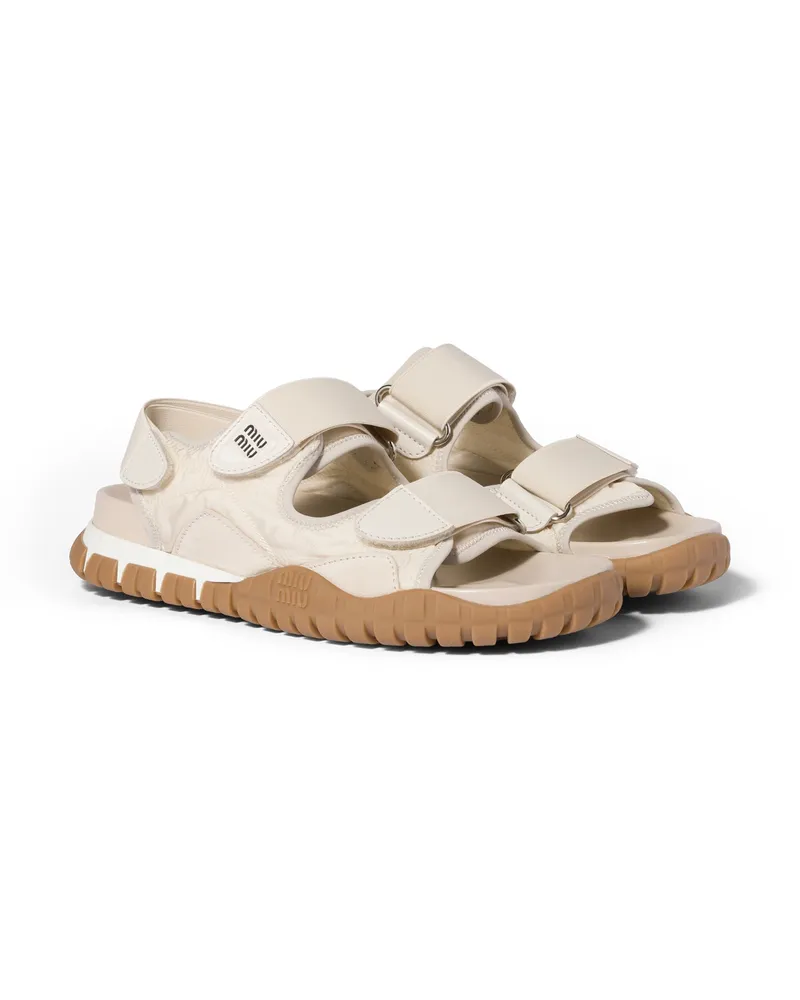 Miu Miu Tyre Sandalen Funktionsgewebe Und Nappa-wildleder, Damen, Elfenbein, Größe Elfenbein