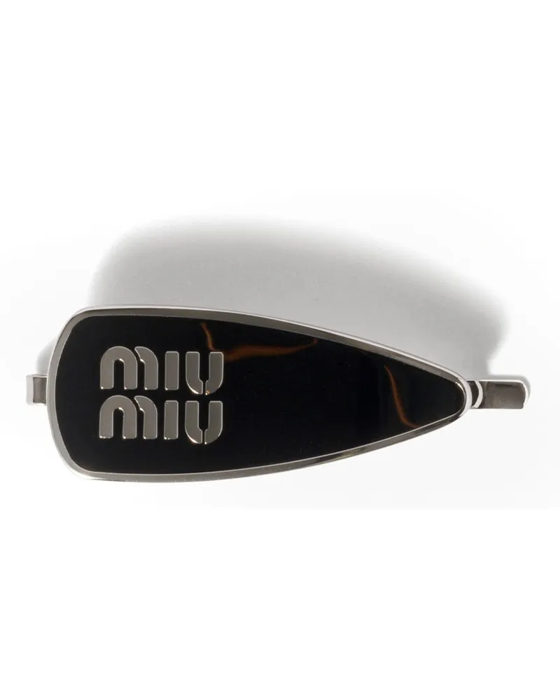 Miu Miu Haarspange Aus Emailliertem Metall, Damen, Schwarz Schwarz