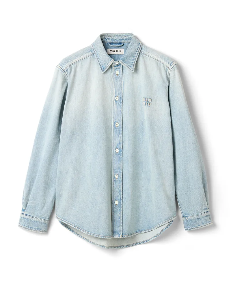 Miu Miu Hemd Aus Gewaschenem Denim, Damen, Saphirblau, Größe Saphirblau