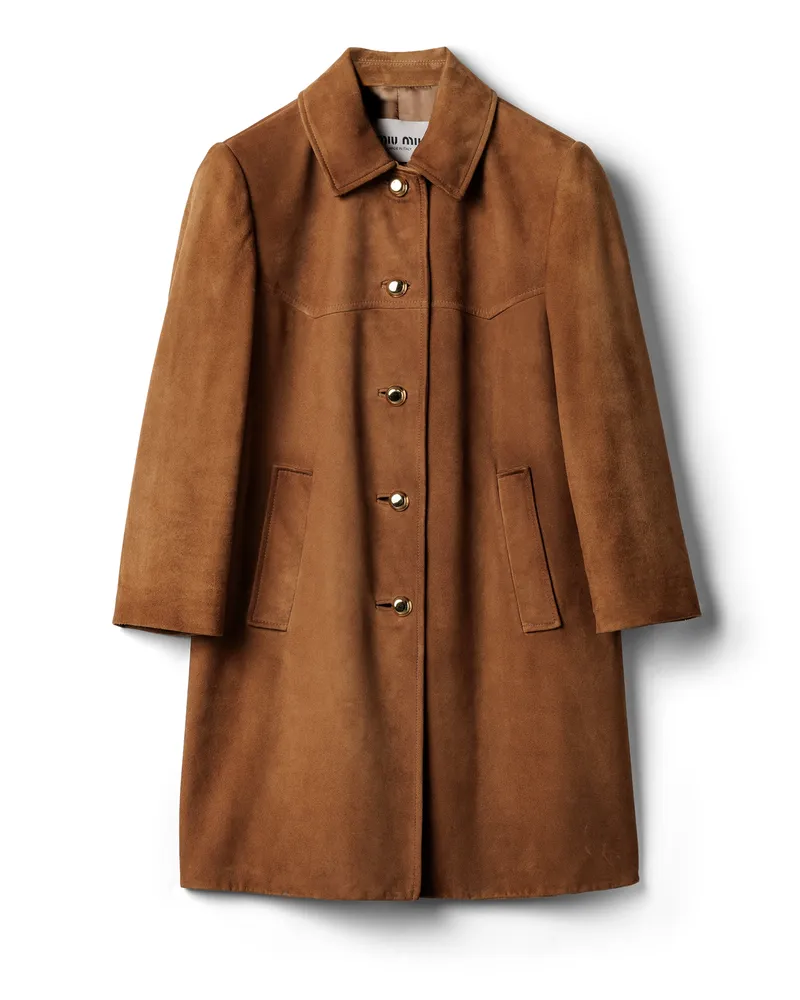 Miu Miu Mantel Aus Gewachstem Wildleder, Damen, Zimt, Größe Zimt