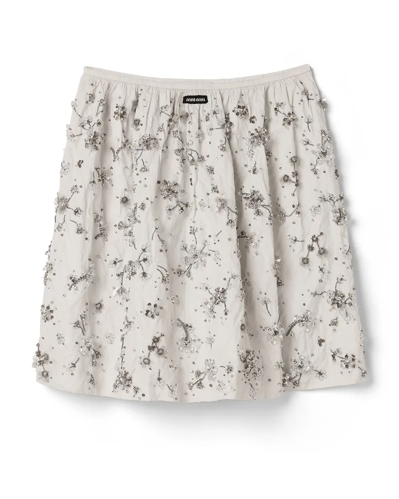 Miu Miu Rock Aus Bestickter Duchesse, Damen, Weiss, Größe Weiss