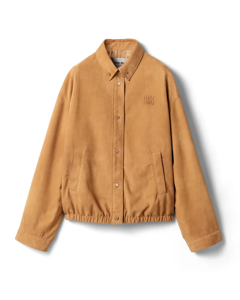 Miu Miu Blousonjacke Aus Gewachstem Wildleder, Damen, Honig, Größe Honig