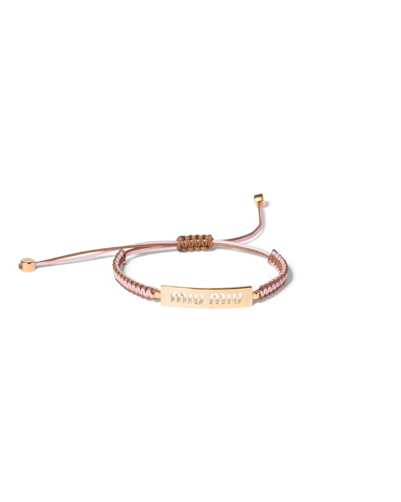 Miu Miu Armband Aus Baumwolle Und Metall, Damen, Gold/rosa/braun Gold