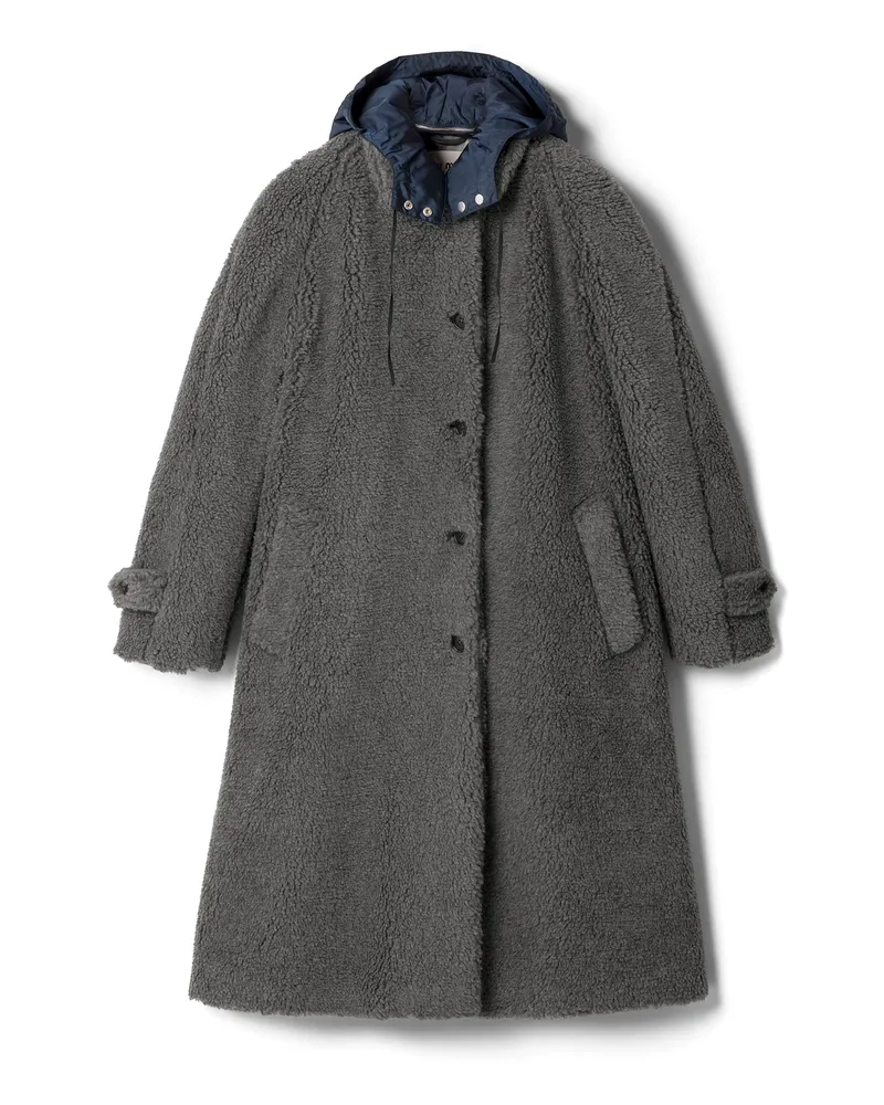 Miu Miu Einreihiger Mantel Aus Fleece, Damen, Schiefergrau, Größe Schiefergrau