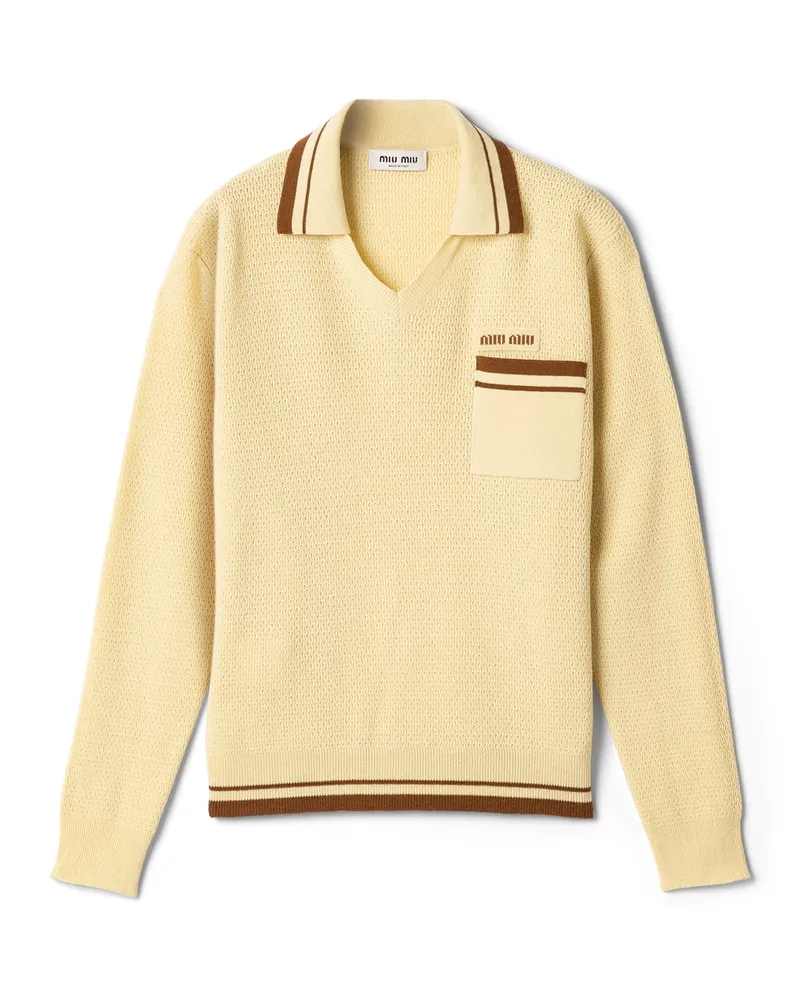 Miu Miu Pullover Aus Kaschmir Mit V-ausschnitt, Damen, Creme, Größe Creme